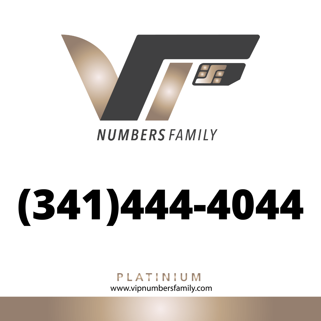 VIP Numbers Family platinum logo with the vip phone number with a rare area code Visit vipnumbersfamily.com to purchase usa number
