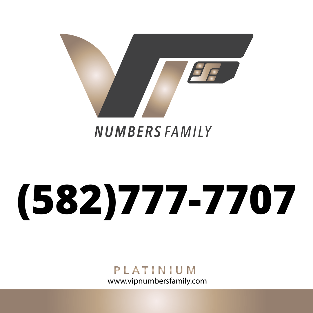VIP Numbers Family platinum logo with the vip phone number with a rare area code Visit vipnumbersfamily.com to purchase usa number
