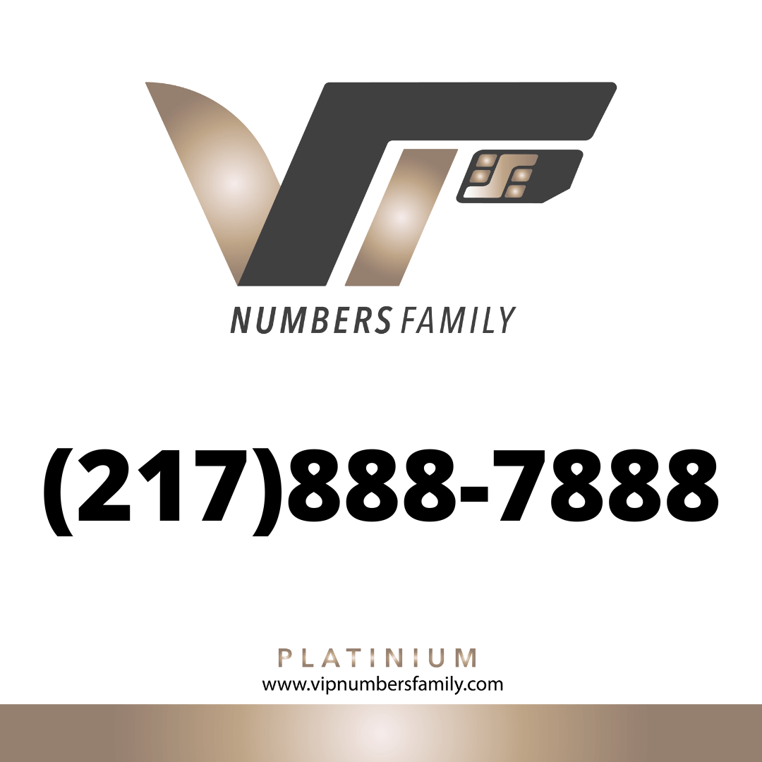 VIP Numbers Family logo with the vip phone number with a rare area code  Visit vipnumbersfamily.com to purchase usa number