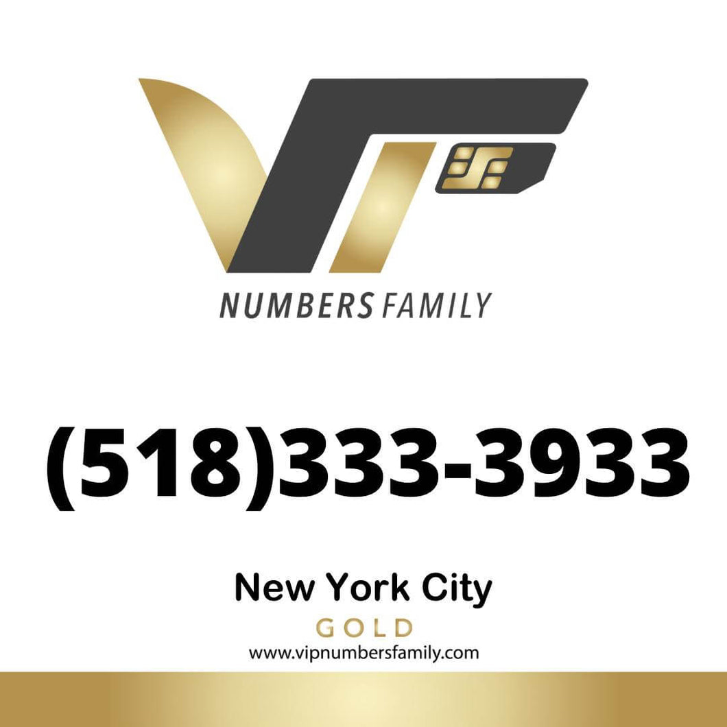 VIP Numbers Family gold logo with the vip phone number with a rare area code  Visit vipnumbersfamily.com to purchase usa number