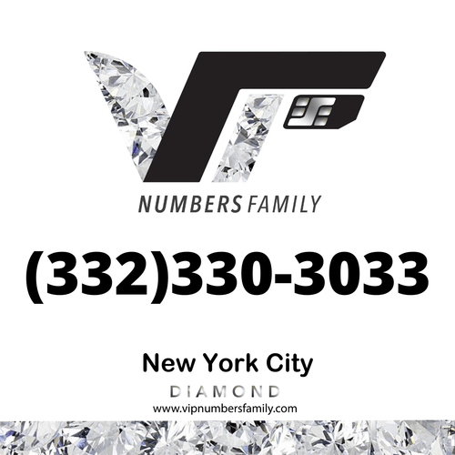 VIP Numbers Family diamond logo with the vip phone number with a rare area code  Visit vipnumbersfamily.com to purchase usa number