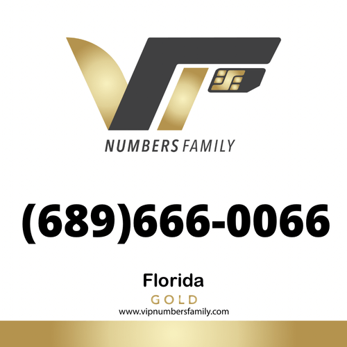 VIP Numbers Family Gold logo with the gold phone number (689) 666-0066 Visit vipnumbersfamily.com to purchase