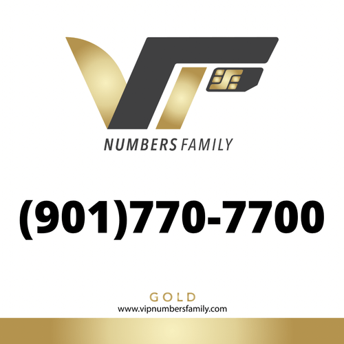 VIP Numbers Family Gold logo with the gold phone number (901) 770-7700 Visit vipnumbersfamily.com to purchase