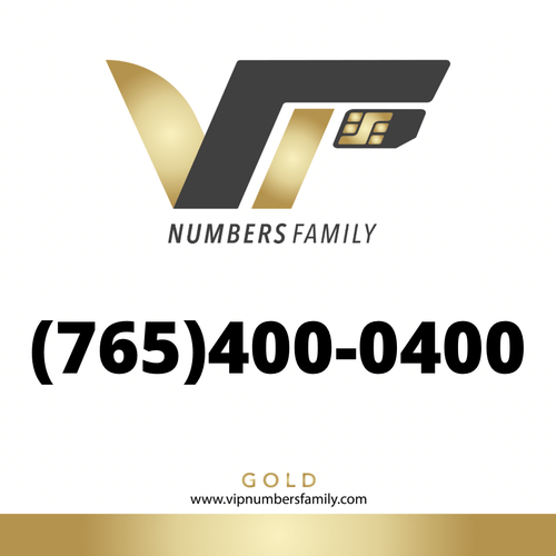 VIP Numbers Family Gold logo with the gold vip no (765) 400-0400 Visit vipnumbersfamily.com to purchase