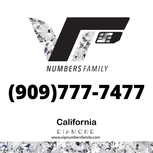 VIP Numbers Family diamond logo with the vip phone number with a rare area code  Visit vipnumbersfamily.com to purchase usa number