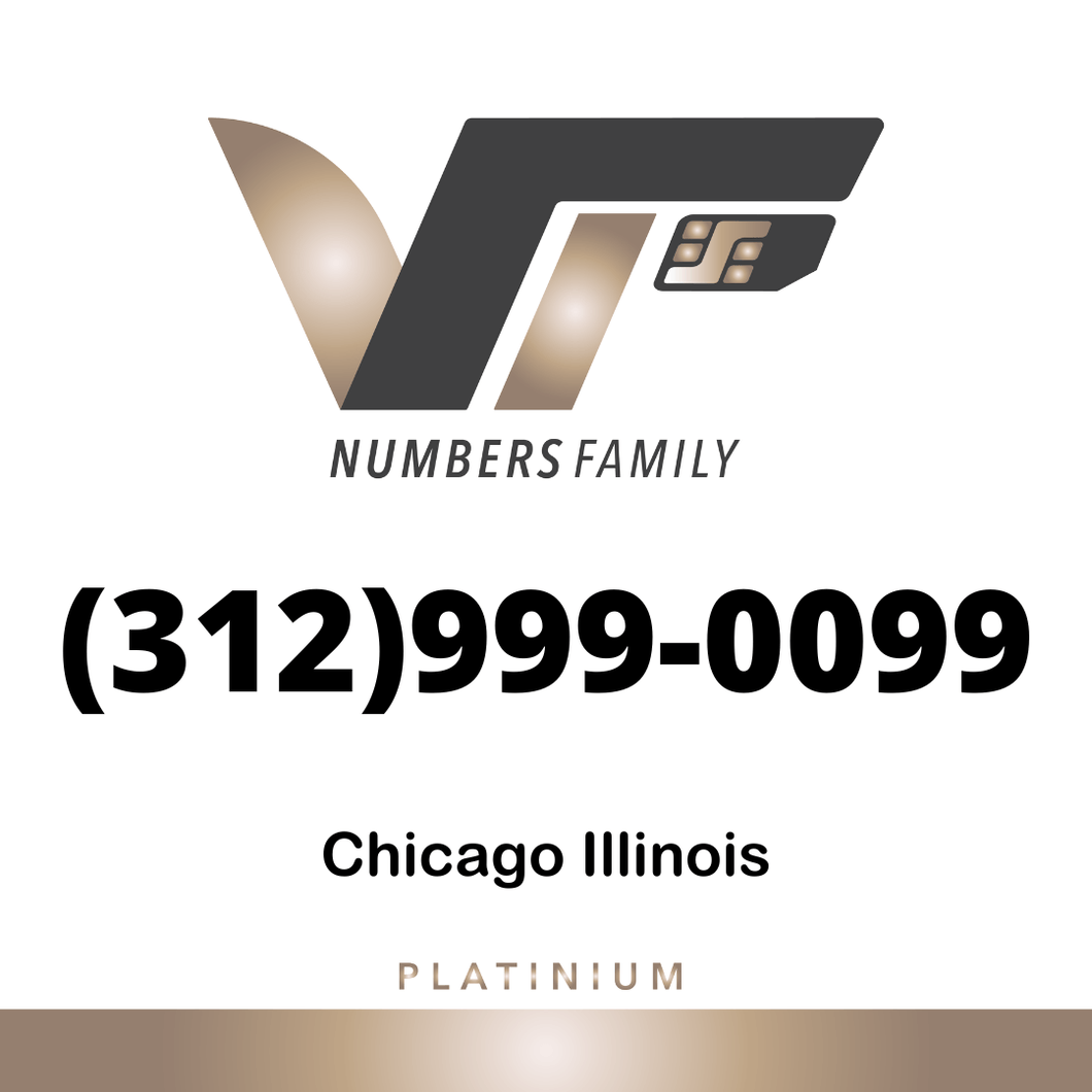 VIP Numbers Family platinum logo with the vip phone number with a rare area code  Visit vipnumbersfamily.com to purchase usa number