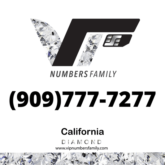 VIP Numbers Family diamond logo with the vip phone number with a rare area code  Visit vipnumbersfamily.com to purchase usa number