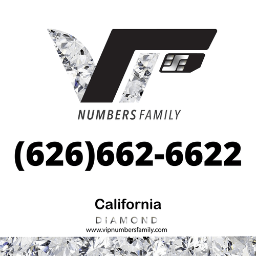 VIP Numbers Family diamond logo with the vip phone number with a rare area code (626) 662-6622 Visit vipnumbersfamily.com to purchase usa number