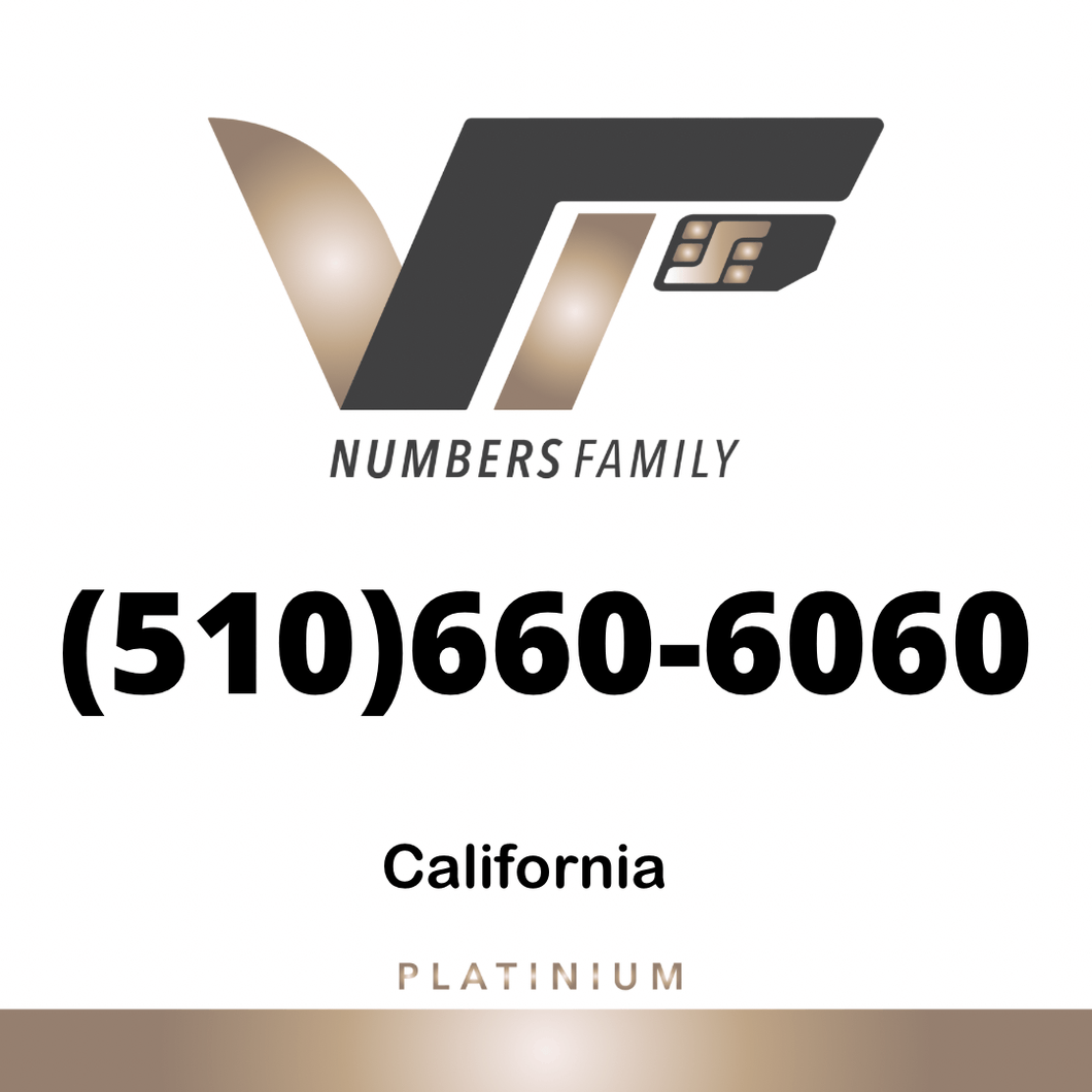 VIP Numbers Family Platinum logo with the platinum phone number (510) 660-6060 Visit vipnumbersfamily.com to purchase