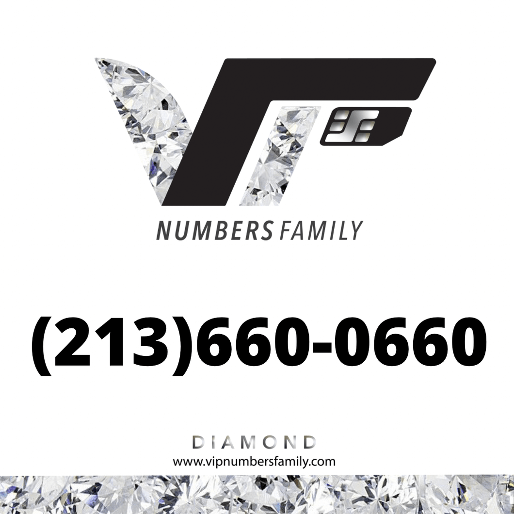 VIP Numbers Family diamond logo with the vio number usa with a rare area code (213) 660-0660 Visit vipnumbersfamily.com to purchase