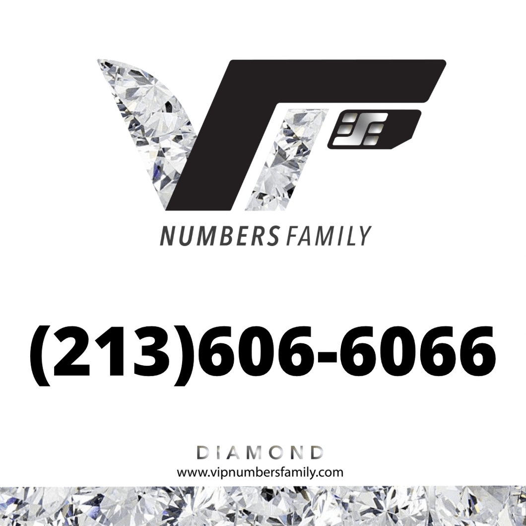 VIP Numbers Family Diamond logo with the diamond phone number (213) 606-6066 Visit vipnumbersfamily.com to purchase