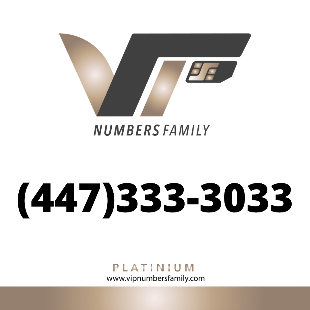 VIP Numbers Family platinum logo with the vip phone number with a rare area code  Visit vipnumbersfamily.com to purchase usa number