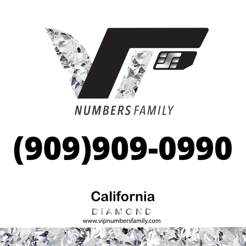 VIP Numbers Family Diamond logo with the diamond phone number (909) 909-0990 Visit vipnumbersfamily.com to purchase