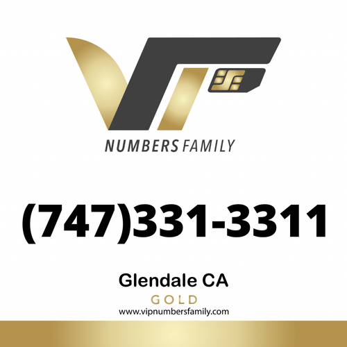 VIP Numbers Family Gold logo with the gold phone number (747) 331-3311 Visit vipnumbersfamily.com to purchase