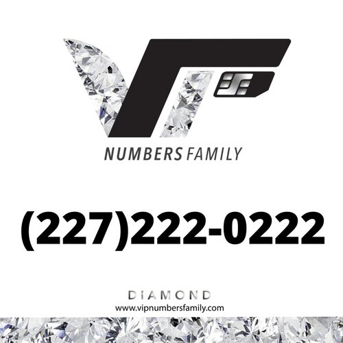 VIP Numbers Family Diamond logo with the diamond phone number (227) 222-0222 Visit vipnumbersfamily.com to purchase