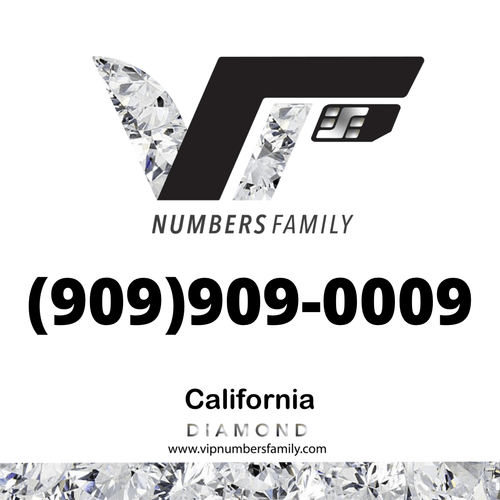 VIP Numbers Family Diamond logo with the diamond phone number (909) 909-0009 Visit vipnumbersfamily.com to purchase