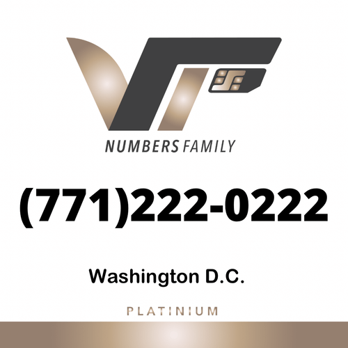 VIP Numbers Family Platinum logo with the platinum phone number (771) 222-0222 Visit vipnumbersfamily.com to purchase