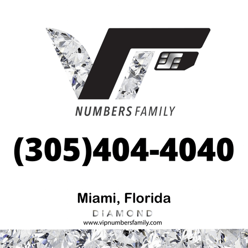 VIP Numbers Family Diamond logo with the diamond phone number (305) 404-4040 Visit vipnumbersfamily.com to purchase