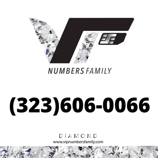VIP Numbers Family Diamond logo with the diamond vip no (323) 606-0066 Visit vipnumbersfamily.com to purchase