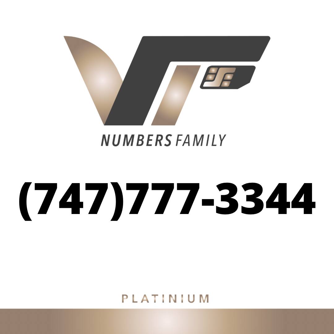 VIP Numbers Family Platinum logo with the platinum number (747) 777-3344 Visit vipnumbersfamily.com to purchase