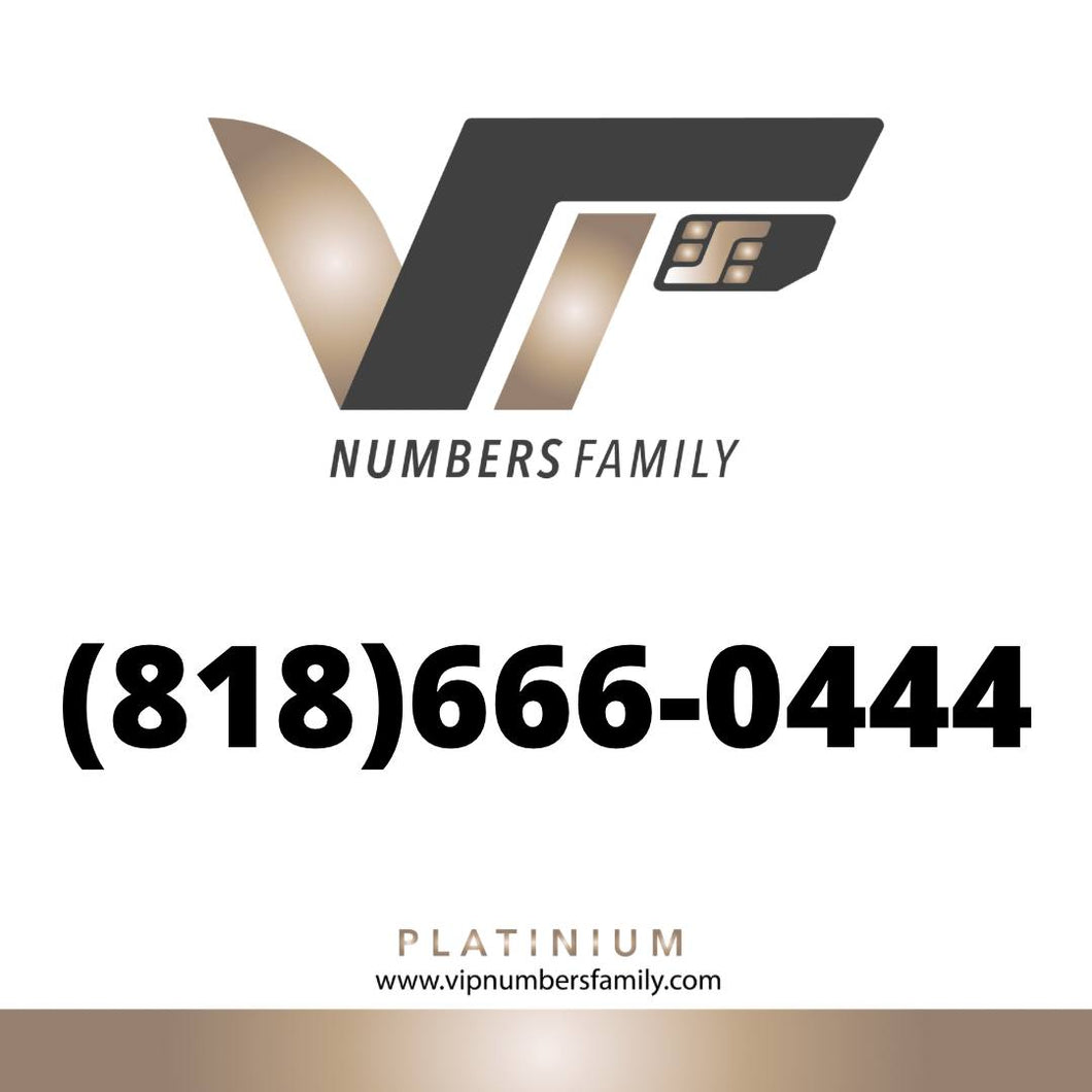 VIP Numbers Family Platinum logo with the vip number usa(818) 666-0444 Visit vipnumbersfamily.com to purchase