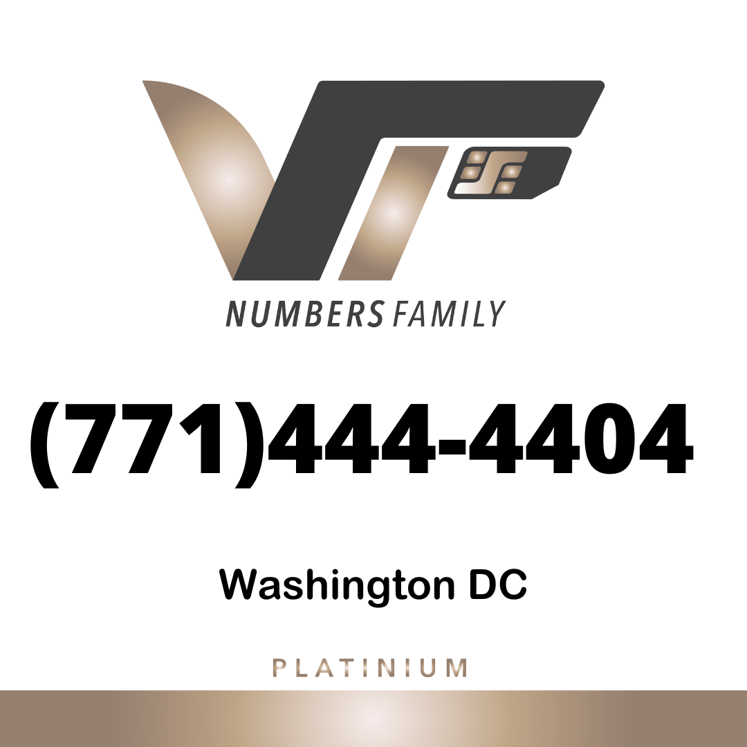 VIP Numbers Family platinum logo with the vip phone number with a rare area code  Visit vipnumbersfamily.com to purchase usa number