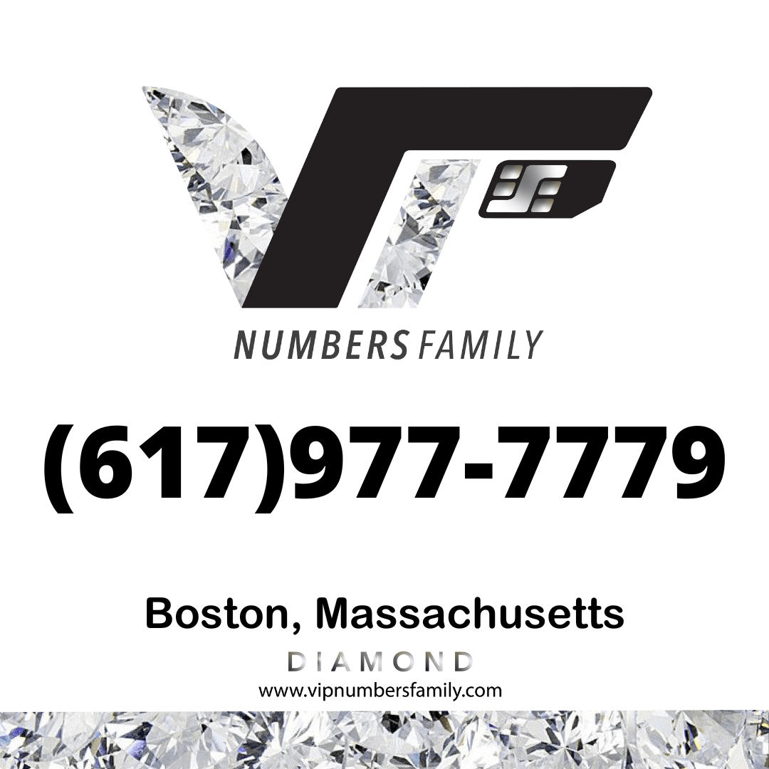 VIP Numbers Family diamond logo with the vip phone number with a rare area code  Visit vipnumbersfamily.com to purchase usa number