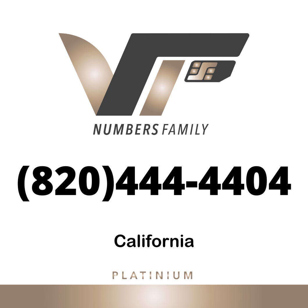 VIP Numbers Family platinum logo with the vip phone number with a rare area code  Visit vipnumbersfamily.com to purchase usa number