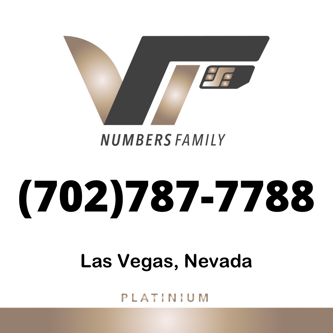 VIP Numbers Family platinum logo with the vip phone number with a rare area code  Visit vipnumbersfamily.com to purchase usa number