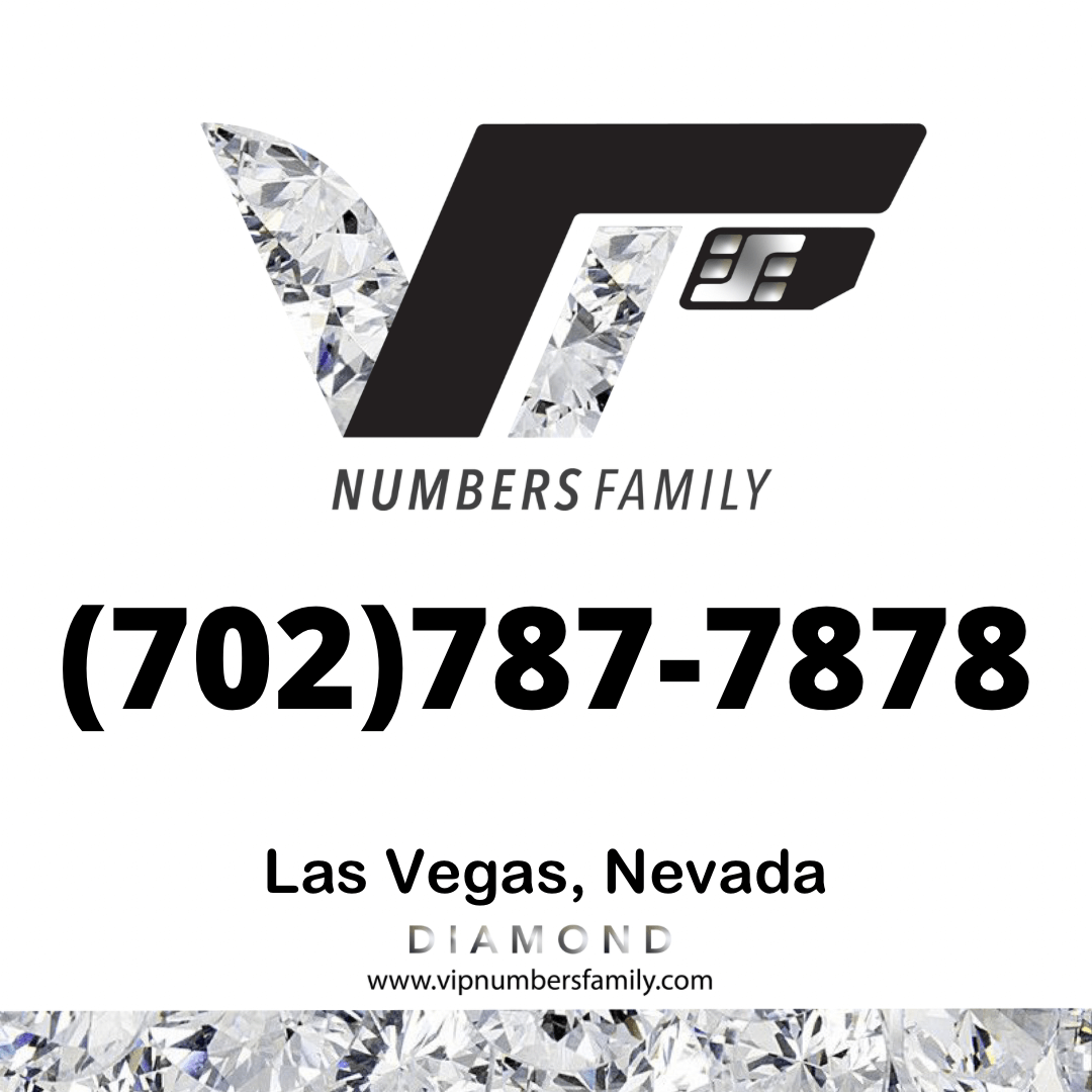 VIP Numbers Family diamond logo with the vip phone number with a rare area code  Visit vipnumbersfamily.com to purchase usa number