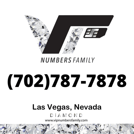 VIP Numbers Family diamond logo with the vip phone number with a rare area code  Visit vipnumbersfamily.com to purchase usa number