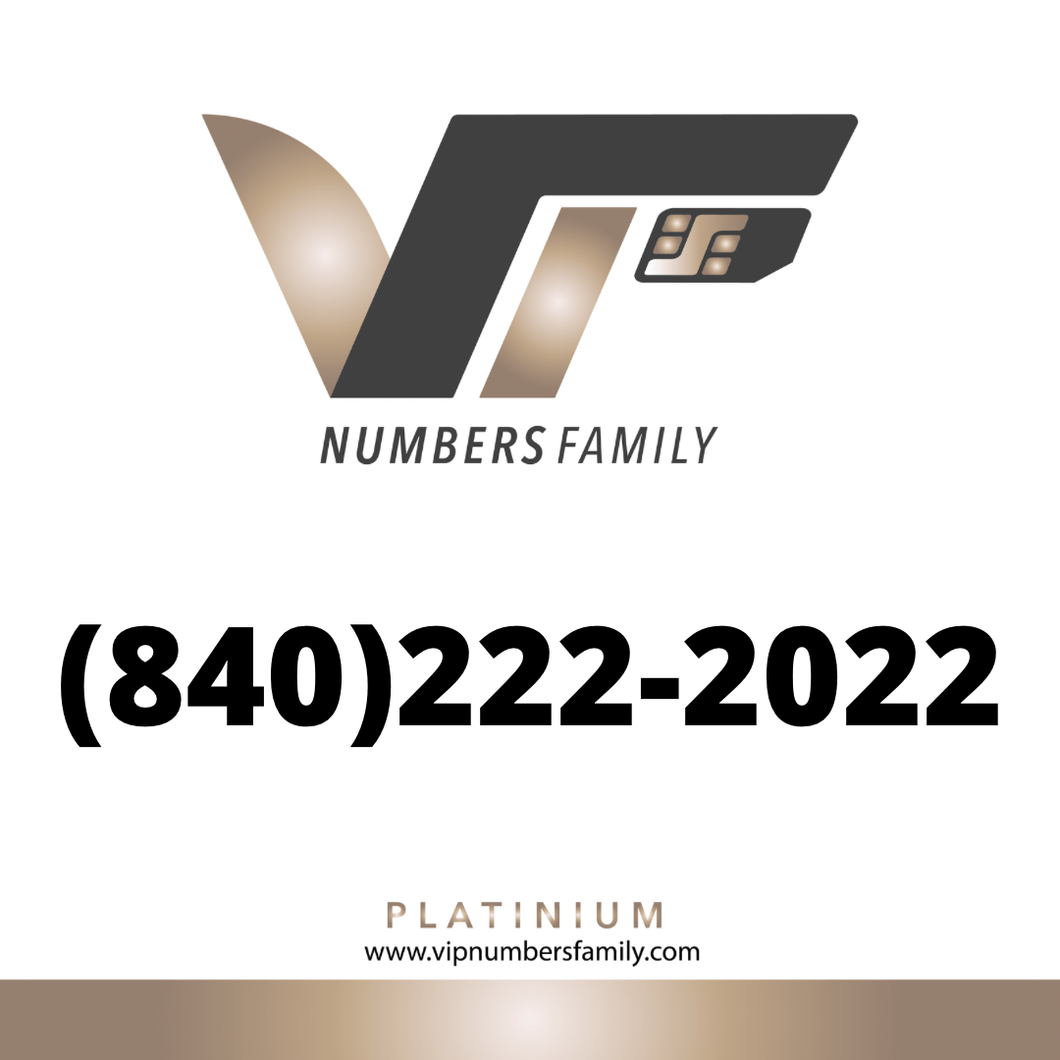 VIP Numbers Family platinum logo with the vip phone number with a rare area code  Visit vipnumbersfamily.com to purchase usa number