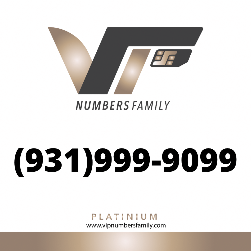 VIP Numbers Family platinum logo with the vip phone number with a rare area code  Visit vipnumbersfamily.com to purchase usa number