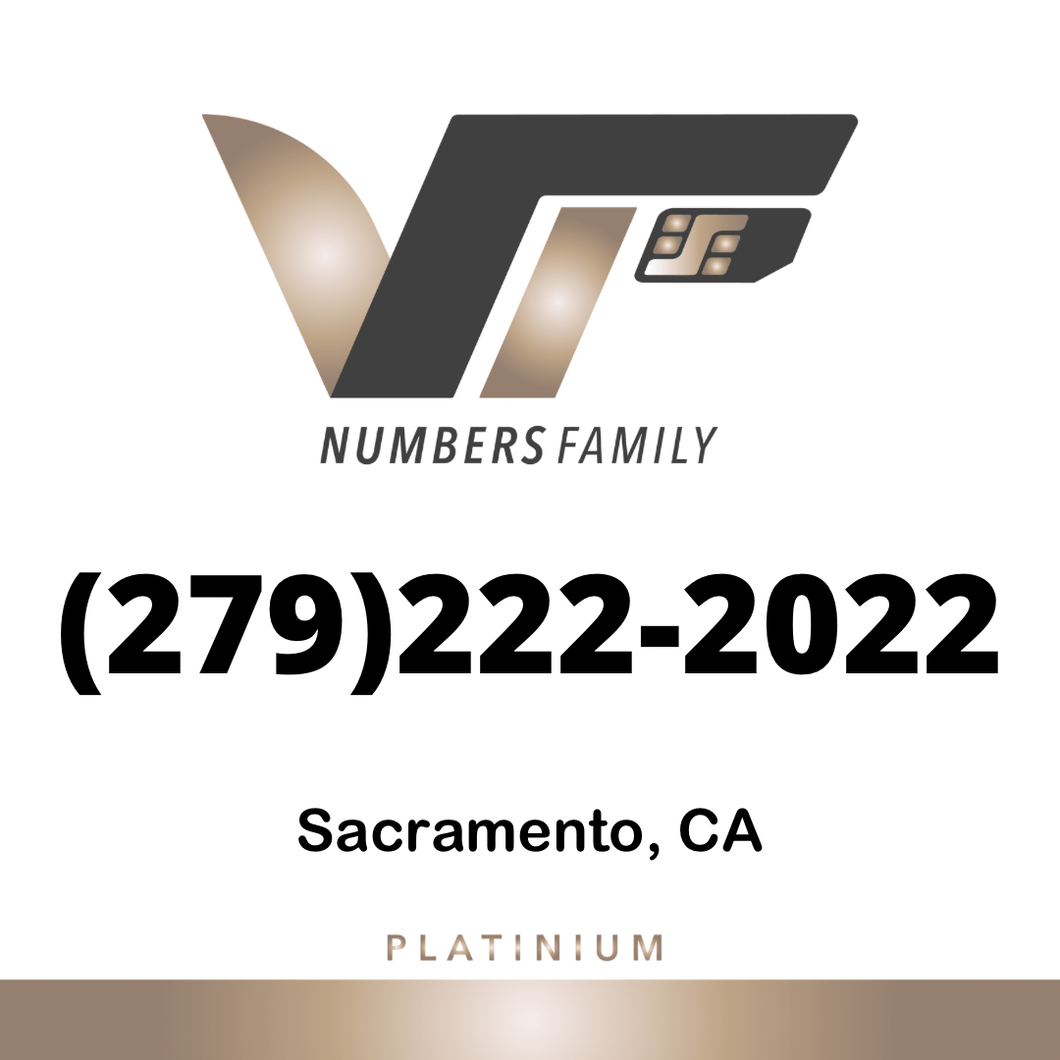 VIP Numbers Family platinum logo with the vip phone number with a rare area code  Visit vipnumbersfamily.com to purchase usa number