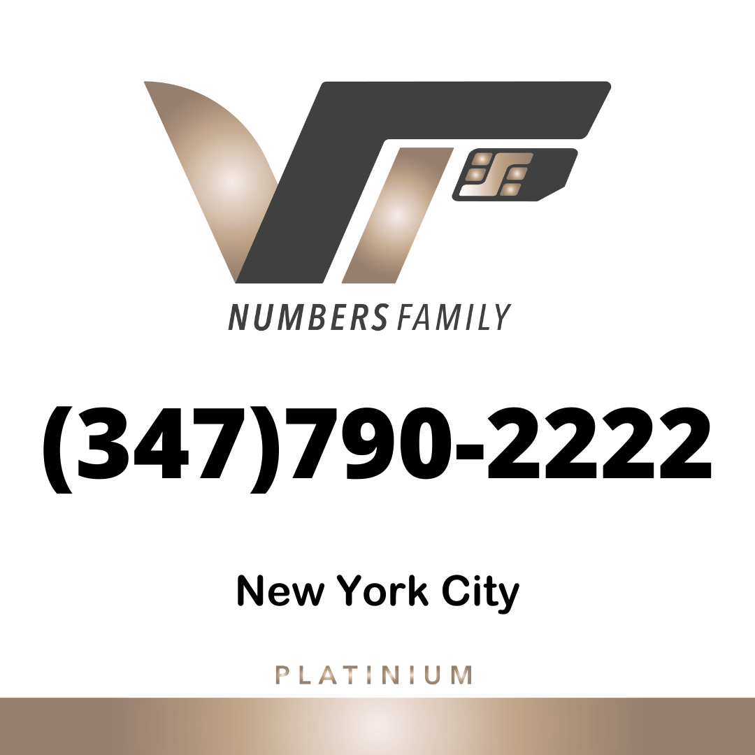 VIP Numbers Family platinum logo with the vip phone number with a rare area code  Visit vipnumbersfamily.com to purchase usa number