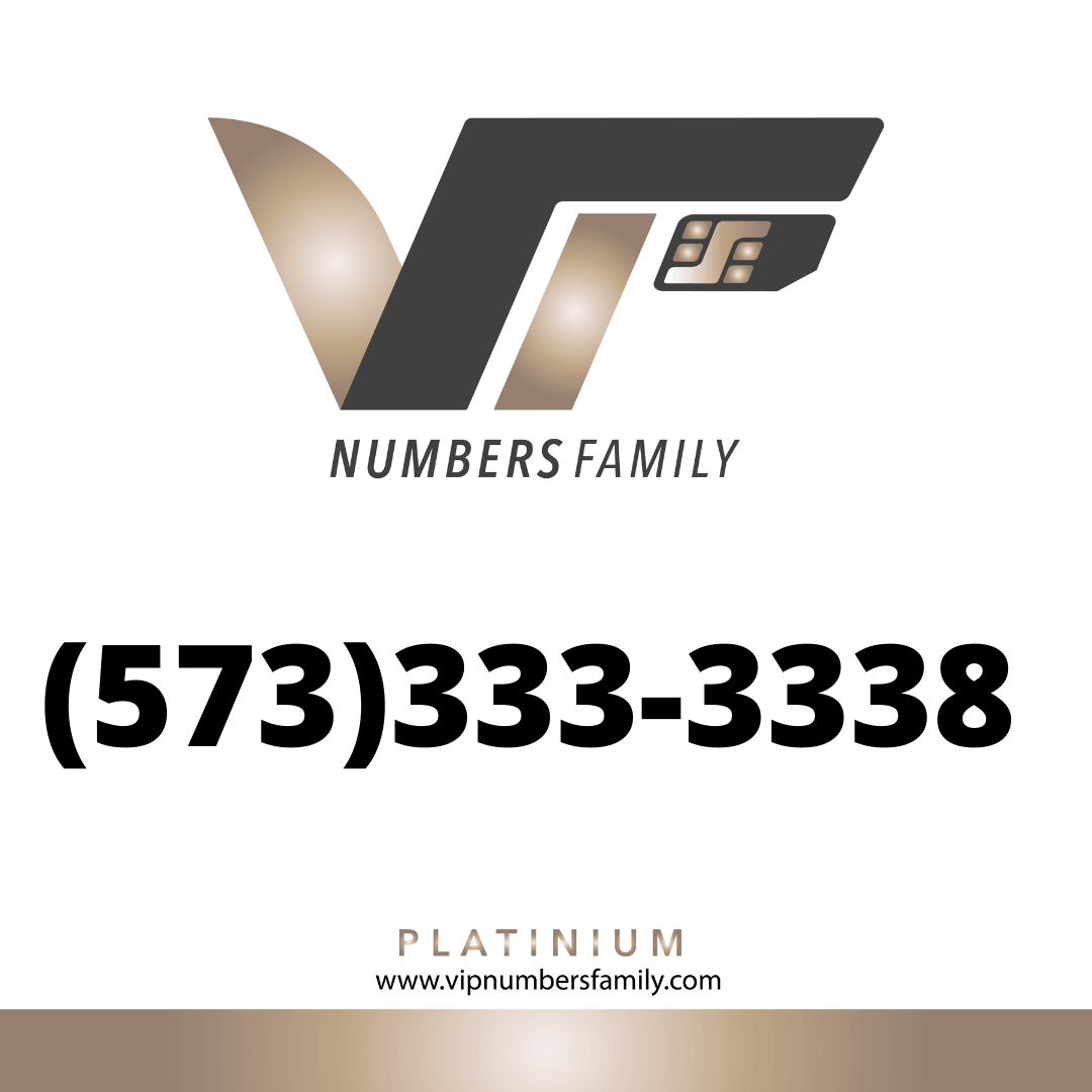 VIP Numbers Family logo with the vip phone number with a rare area code  Visit vipnumbersfamily.com to purchase usa number